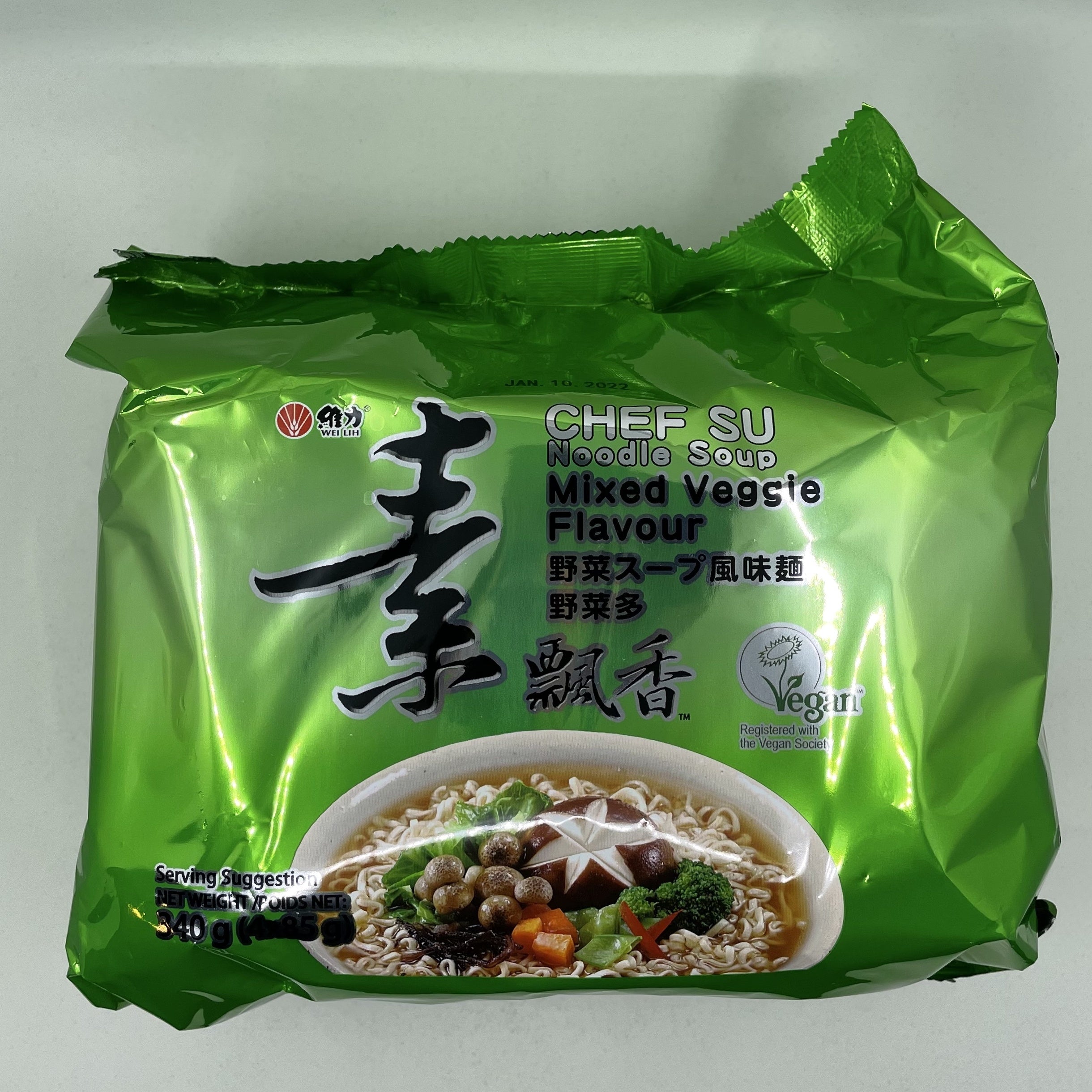 Wei Lih Chef Su Instant Noodle-Mixed Veggie Flavour 維力素飄香野菜多風味麵340g (4x85g)